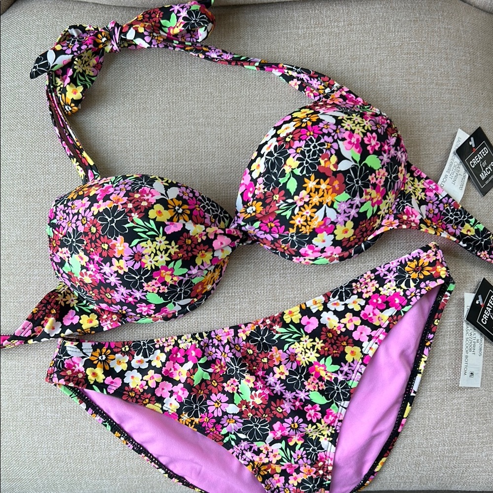 Macy's Floral Bikini Top - Pink and Black